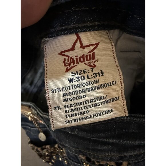 LA Idol Cut Off Denim Shorts Women's 7 Blue Embellished Flap‎ Pocket Studded. - Picture 4 of 9